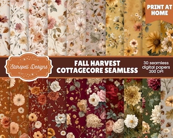 Patrones sin costuras estilo cottagecore de cosecha otoñal / 30 papeles digitales / Scrapbooking, diarios creativos, invitaciones y manualidades de otoño