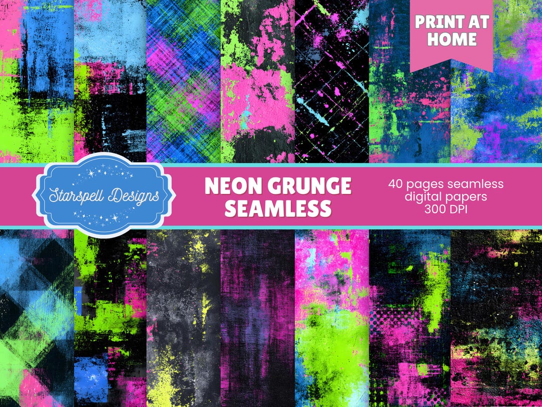 Neon Grunge Seamless Patterns | Bright Distressed Digital Papers for ...