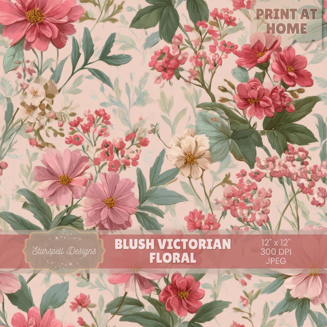 Blush Victorian Floral Seamless Pattern, Vintage Romantic Digital Paper ...