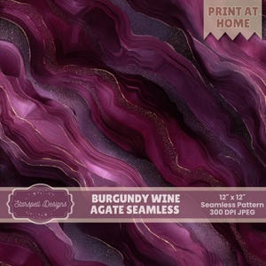Modèle sans couture d'agate de vin de Bourgogne | Papier numérique marbré or rouge foncé, texture géode de luxe, arrière-plan riche en bijoux