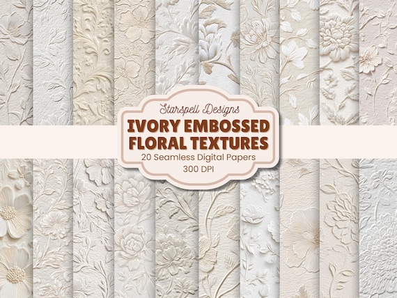 Seamless Ivory Embossed Paper Textures: Seamless Patterns for Wedding Invitations (Digital Download, 20-Pack)