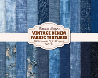 Seamless Denim Textures Digital Paper Pack: Blue Jean Backgrounds (Digital Download, 20 JPGs 12"x12")