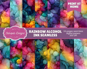 Pacote de papel marmorizado com padrões digitais de tinta a álcool arco-íris, texturas de mármore coloridas para scrapbooking, diários de sucata e designs digitais