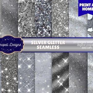 Silber Glitzer nahtlose druckbare Hintergründe | Glitzerndes Digitales Papier | für Scrapbooking, Journals, Festive Holiday & Party Crafts