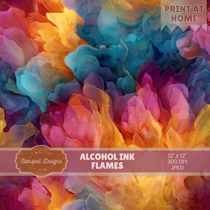 Alcohol Ink Flames Seamless Pattern | Vibrant abstract fire digital paper for fabric, POD, apparel, tumblers, phone cases, stationery crafts