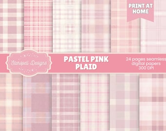Pastel Pink Plaid Seamless Patterns | 24 Soft Cozy Digital Papers for Cottagecore Scrapbooking, Journals, Crafts & Feminine Design