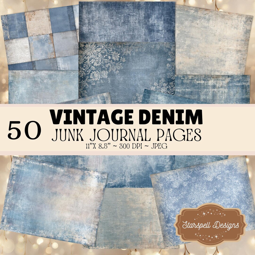 Vintage Denim Junk Journal Pages – 50 Distressed Blue Printable Papers ...
