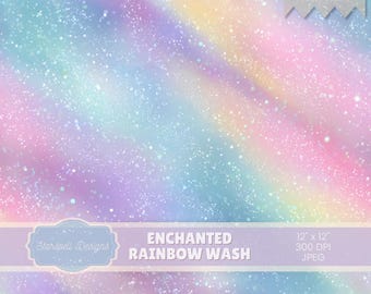 Enchanted Rainbow Wash Seamless Pattern, pastel watercolor glitter digital paper, dreamy rainbow gradient, sparkles for fabric, POD, nursery