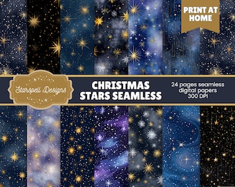 Christmas Night Sky Stars Seamless Patterns | 24 Festive Celestial Digital Papers for Scrapbooking, Journals, Cards, Products Holiday Crafts