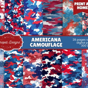 Americana Camouflage Seamless Patterns | Patriotic Camo Digital Papers for Scrapbooking, Crafts, Fourth of July, Military & Outdoor Themes