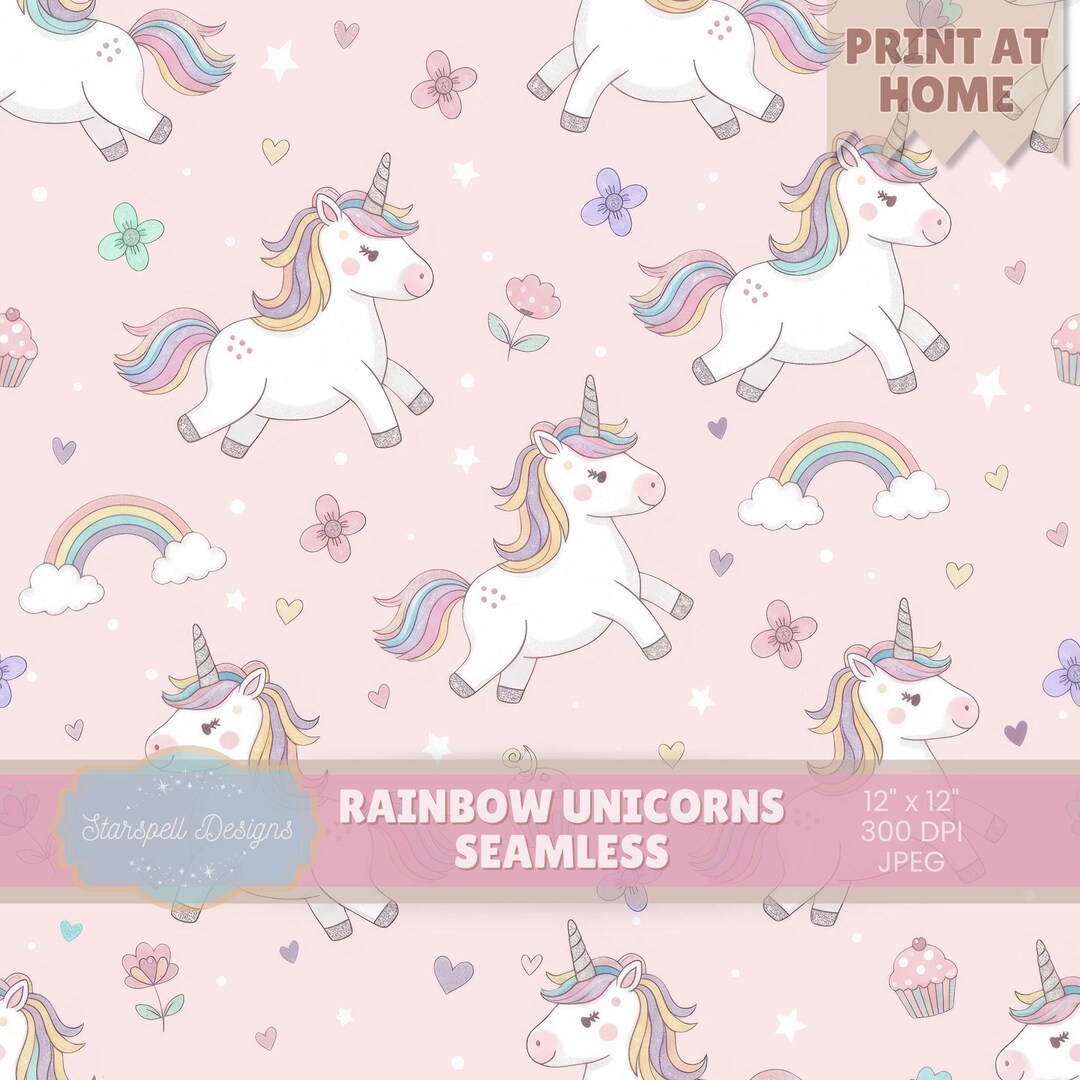 Rainbow Unicorns Seamless Pattern | Magical Unicorn Digital Paper for ...