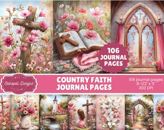 Country Faith Junk Journal Seiten 106 Rustikale christliche Druckvorlagen für Bibel-Scrapbooks, Tagebücher, Bastelarbeiten, inspirierende Gebetsprojekte
