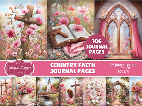Country Faith Junk Journal Pages 106 Rustic Christian Printable Papers for Bible Scrapbook, Journals, Crafts, Inspirational Prayer Projects