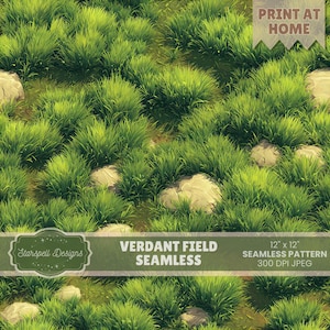 Carta digitale con motivo a campi rigogliosi senza soluzione di continuità / Ciuffi d'erba lussureggianti e terreno naturale, texture di prato verde per lavori artigianali e risorse per videogiochi.