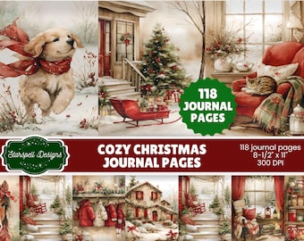 Páginas acogedoras para diario navideño / 118 papeles imprimibles con motivos navideños cálidos para álbumes de recortes, diarios, manualidades y proyectos festivos de invierno.