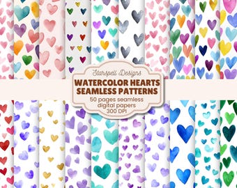 Watercolor Hearts Seamless Digital Paper Set | Valentine’s Day Scrapbooking, Junk Journals, Greeting Cards, Crafts, Printable Heart Patterns
