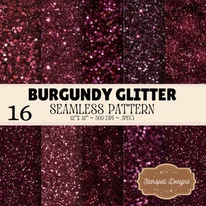 Pacchetto di carte digitali senza cuciture con glitter bordeaux, sfondi scintillanti rosso vino, pacchetto di carte stampabili glitterate di lusso, 16 design