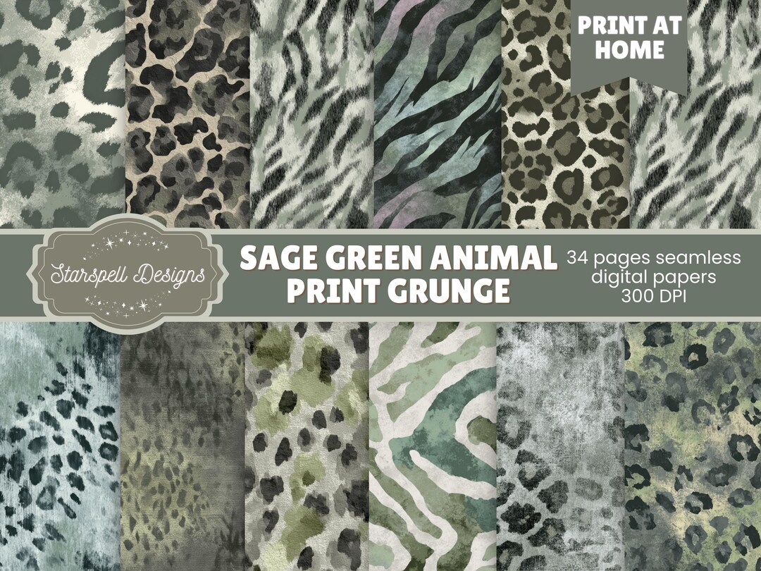 Sage Green Animal Print Grunge Seamless Patterns | 34 Distressed Wild ...