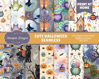 24 Cute Halloween Seamless Patterns | Pastel Spooky Digital Papers for ...