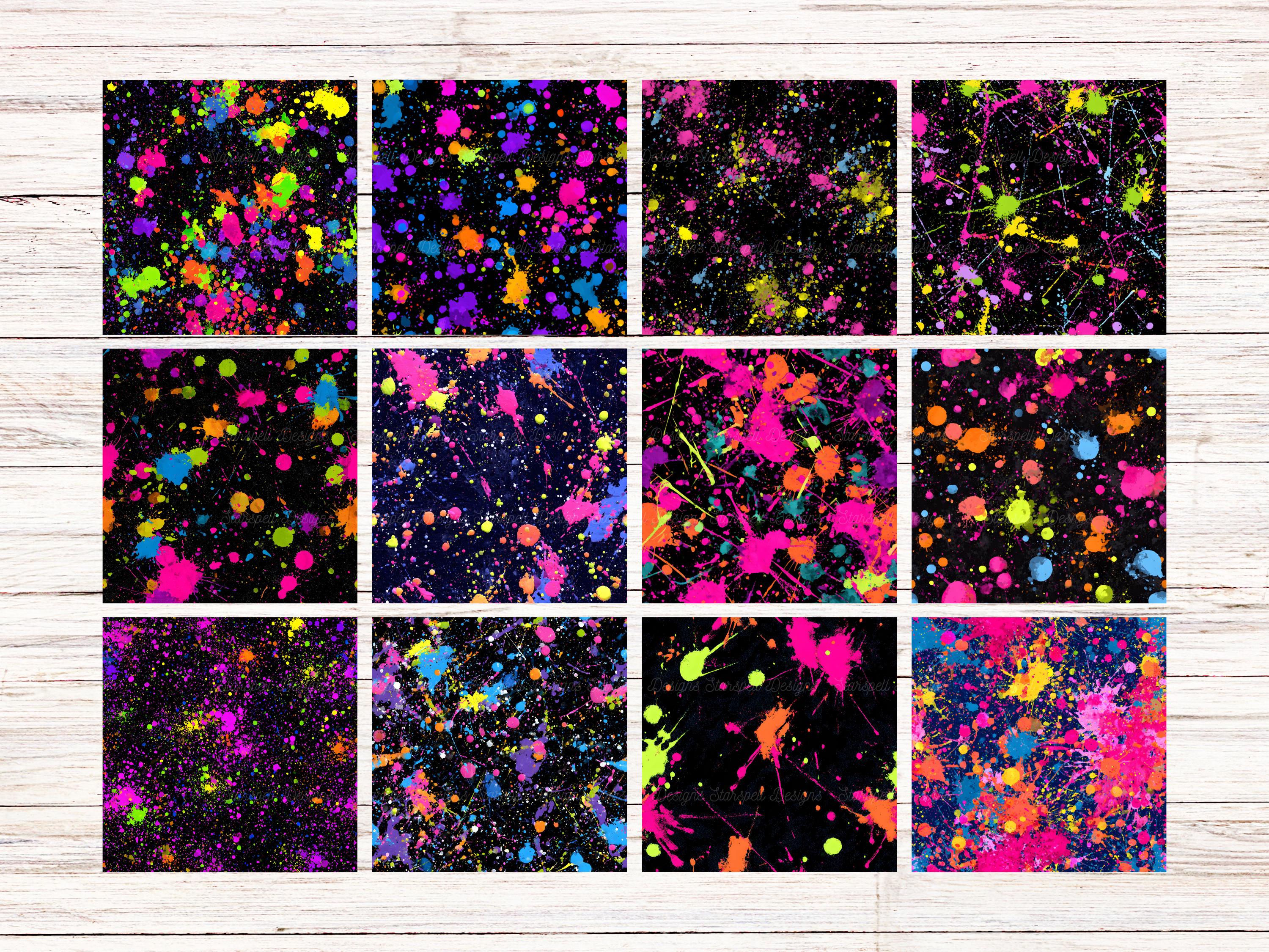 Neon Paint Splatter Seamless Patterns | Bright Digital Papers for ...