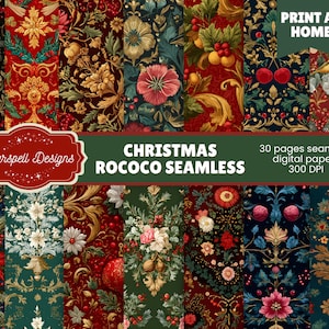 Weihnachten Rokoko nahtlose Muster | 30 elegante digitale Papiere für Scrapbooking, Journals, Basteln, Karten, Einladungen & Vintage Design