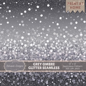 Graues Ombre Glitzer Nahtloses Muster | Silver Grey Sparkle Farbverlaufspapier für Stoff, Scrapbooking, POD, Becher und moderne Designs