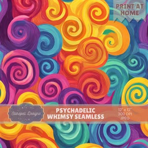 Psychedelic Whimsy Seamless Pattern | Groovy Retro Digital Paper for Fabric, Scrapbooking, POD, Stationery & 60s Inspired Crafts