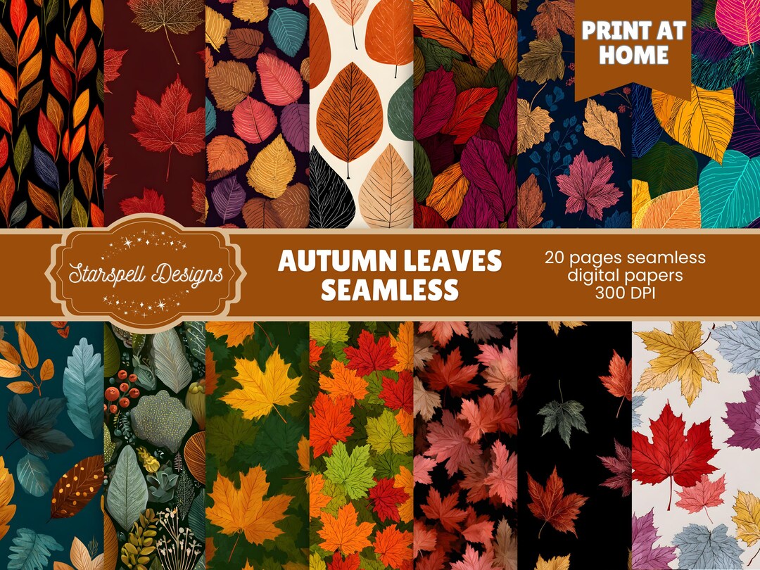 20 Autumn Leaves Seamless Digital Paper Pack | Fall Scrapbooking, Junk ...