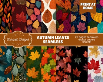 Paquete de 20 papeles digitales sin costuras con hojas de otoño para scrapbooking, diarios, invitaciones, manualidades, fondos de otoño, naturaleza rústica.