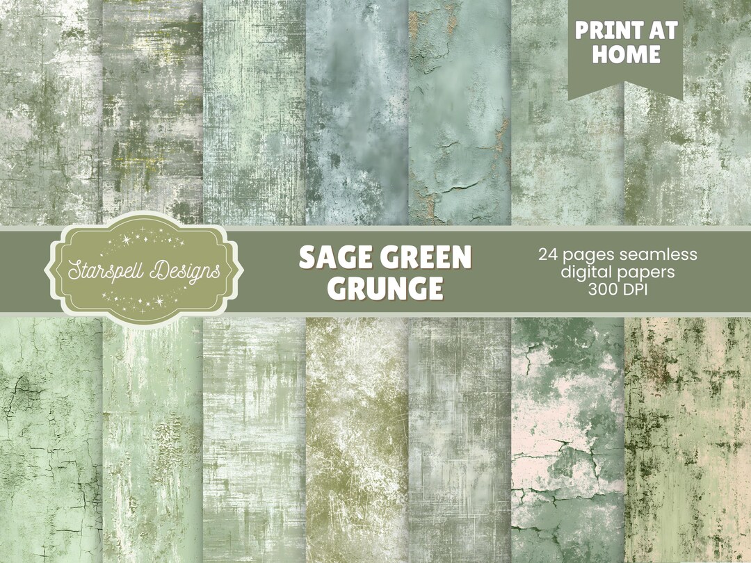 Sage Green Grunge Seamless Patterns | 24 Distressed Texture Digital ...