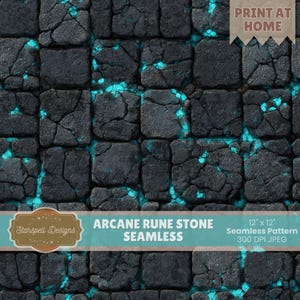 Arcane runensteen naadloos patroon | Gloeiend digitaal papier met fantasie-keitextuur voor RPG-werelden en gaming-items