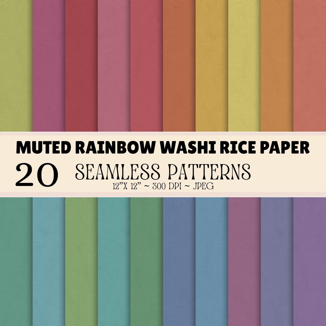 Muted Rainbow Washi Rice Paper Seamless Pattern Bundle, Textured ...