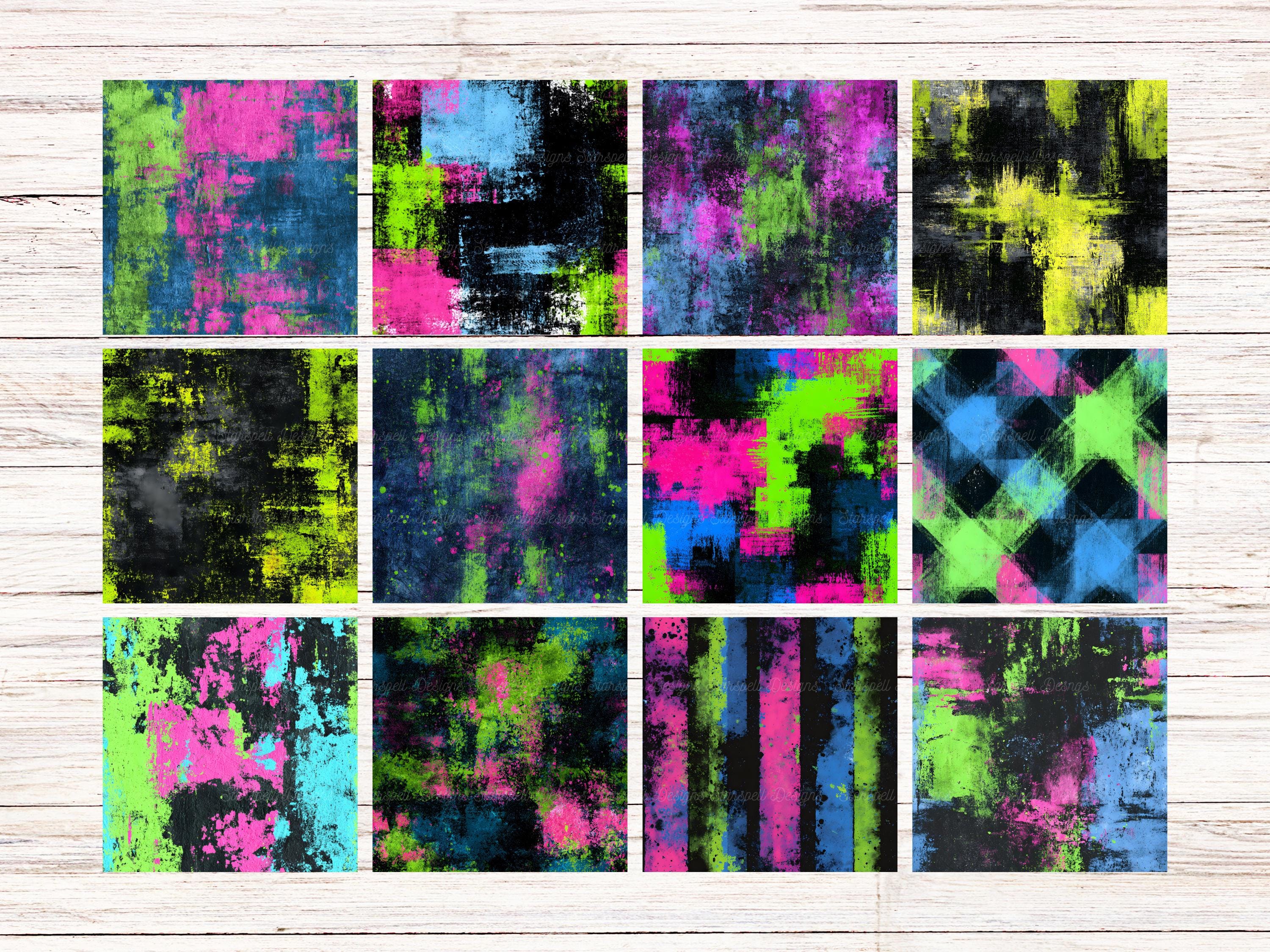 Neon Grunge Seamless Patterns | Bright Distressed Digital Papers for ...