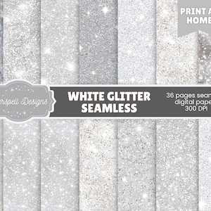 White Glitter Seamless Patterns | 36 Sparkling Metallic Digital Papers for Scrapbooking, Journals, Crafts & Elegant Design