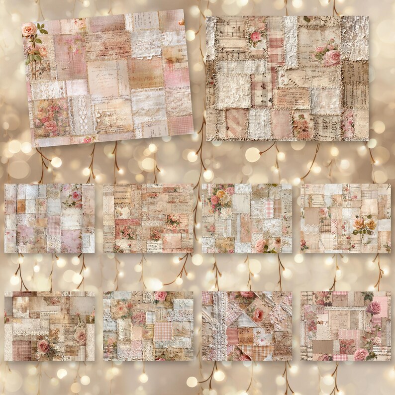 Peach Grunge Patchwork Journal Pages, Vintage Rose Lace Collage, French ...