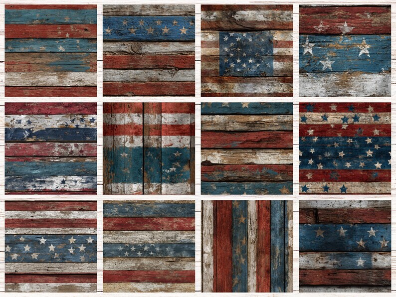 Rustic Americana Wood Seamless Patterns | Patriotic Digital Papers for Scrapbooking, Crafts, Fourth of July, Vintage & Farmhouse Projects image 3