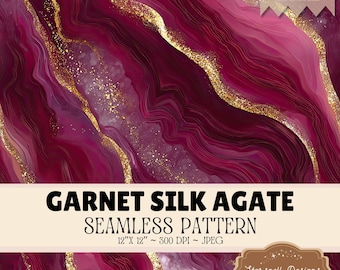 Garnet Silk Agate Seamless Pattern Digital Paper, Burgundy Marble Background, Luxury Red Agate Pattern, Printable Paper Pack