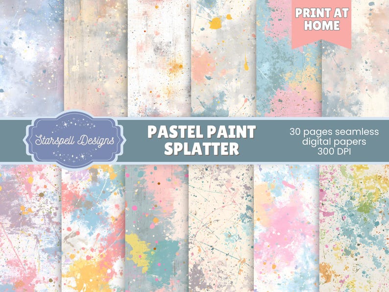 Pastel Paint Splatter Seamless Patterns | 30 Soft Artistic Digital ...