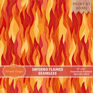 Inferno Flames Seamless Pattern | Fire Flame Background, Hot Lava Aesthetic Digital Paper, Bold Red Orange Yellow Flames 12x12 JPG