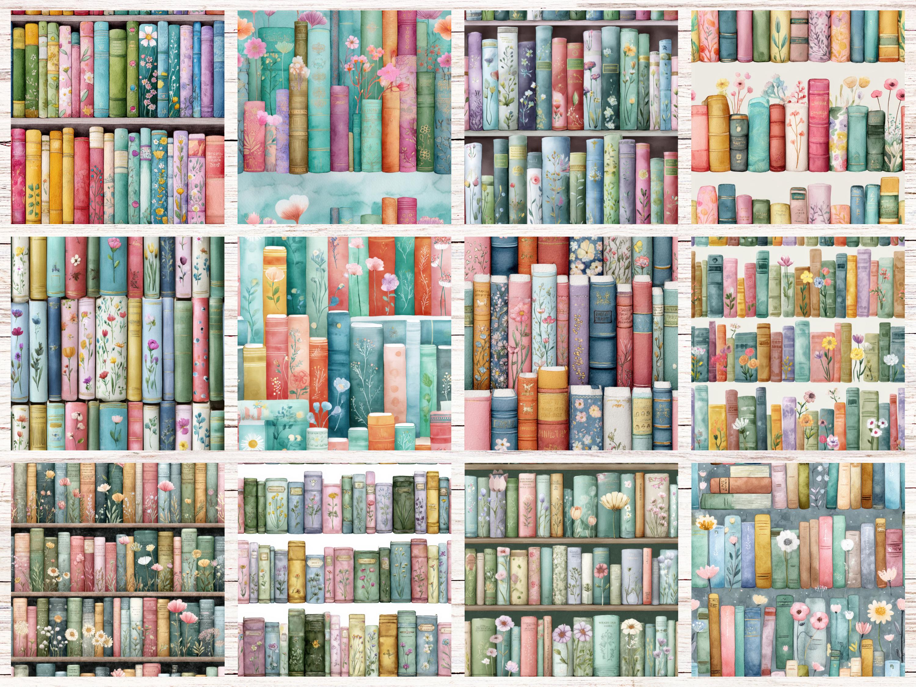Pastel Spring Floral Bookshelf Seamless Patterns | 28 Cozy Library ...
