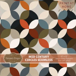 Mid-Century Modern Circles Seamless Pattern | Retro Geometric Mod Digital Paper for Fabric, Scrapbooking, POD, Stationery & Home Decor