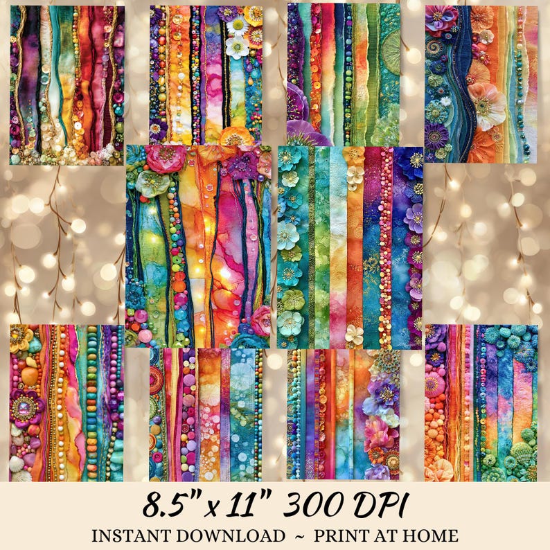 The image is a collage of various colorful and textured fabric panels, featuring a variety of patterns, textures, and designs.