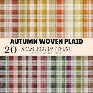Autumn Woven Plaid Seamless Pattern Bundle, Rustic Tartan Digital Paper, Woven Texture Backgrounds, Fall Craft, 20 JPG Designs SDP01