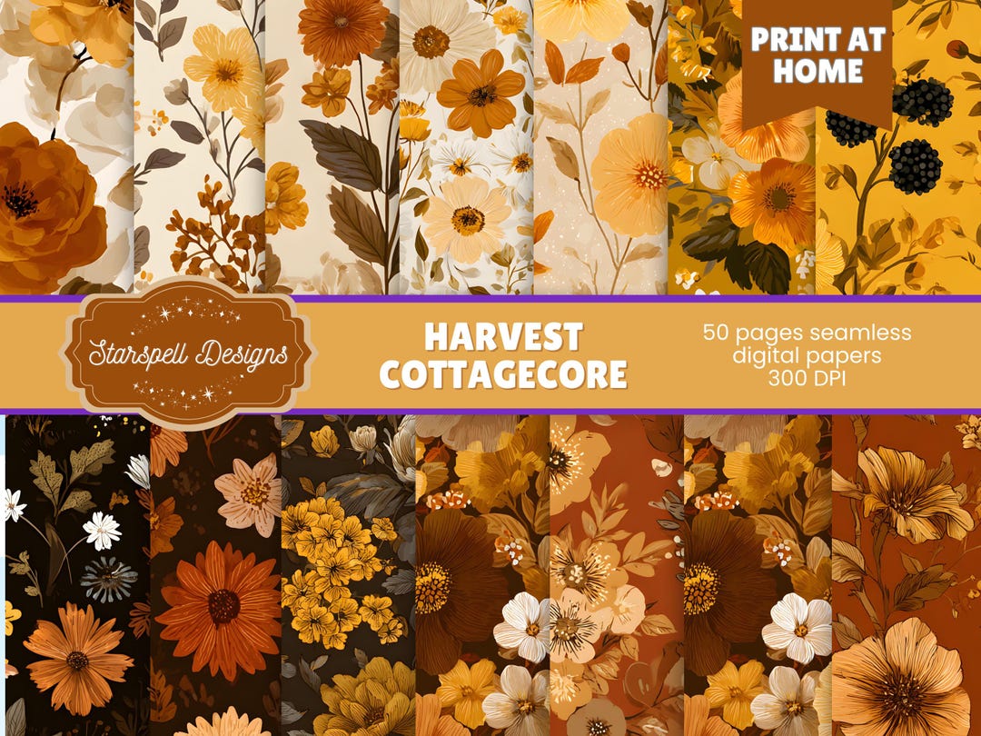 Harvest Autumn Cottagecore Seamless Digital Pattern Pack | Fall Floral ...