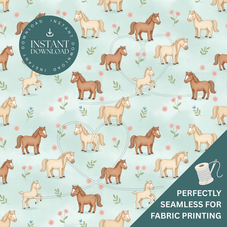 Cute Country Ponies Seamless Pattern | Farm Pony Digital Paper for ...
