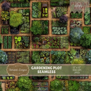 Gardening Plot Seamless Pattern | Garden Tools & Vegetables Digital Paper for Fabric, Scrapbooking, POD, Kitchen Decor, Crafts