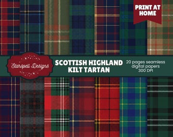 Schots geruit digitaal papier | Naadloze Highland Kilt-patronen voor scrapbooking, knutselen, tijdschriften en commerciële ontwerpprojecten