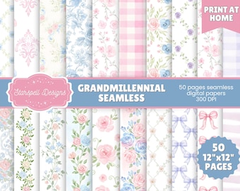 Grandmillenial Floral Digital Paper | Seamless Vintage Florals | Cottagecore Aesthetic Pastel Papers for Crafts, Journals & Scrapbooks