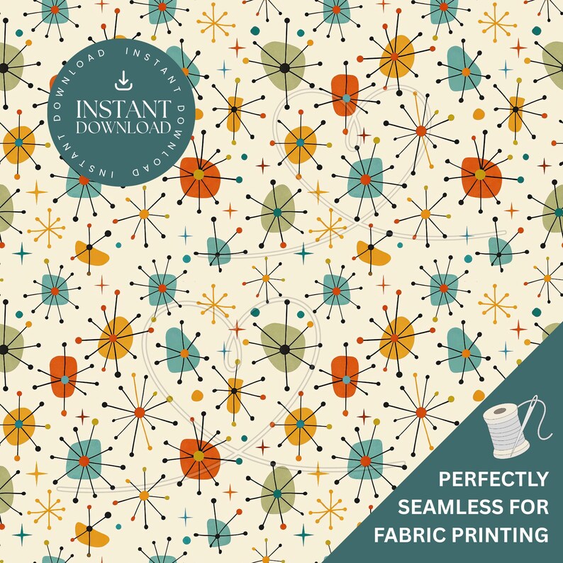 Atomic Age Mid Century Modern Seamless Pattern | Retro Starburst Atomic ...