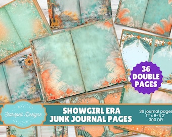 Showgirl Era Junk Journal Pages, Journaling, Scrapbooking, Bullet Journals, 36 Double Printable Papers 11x8.5
